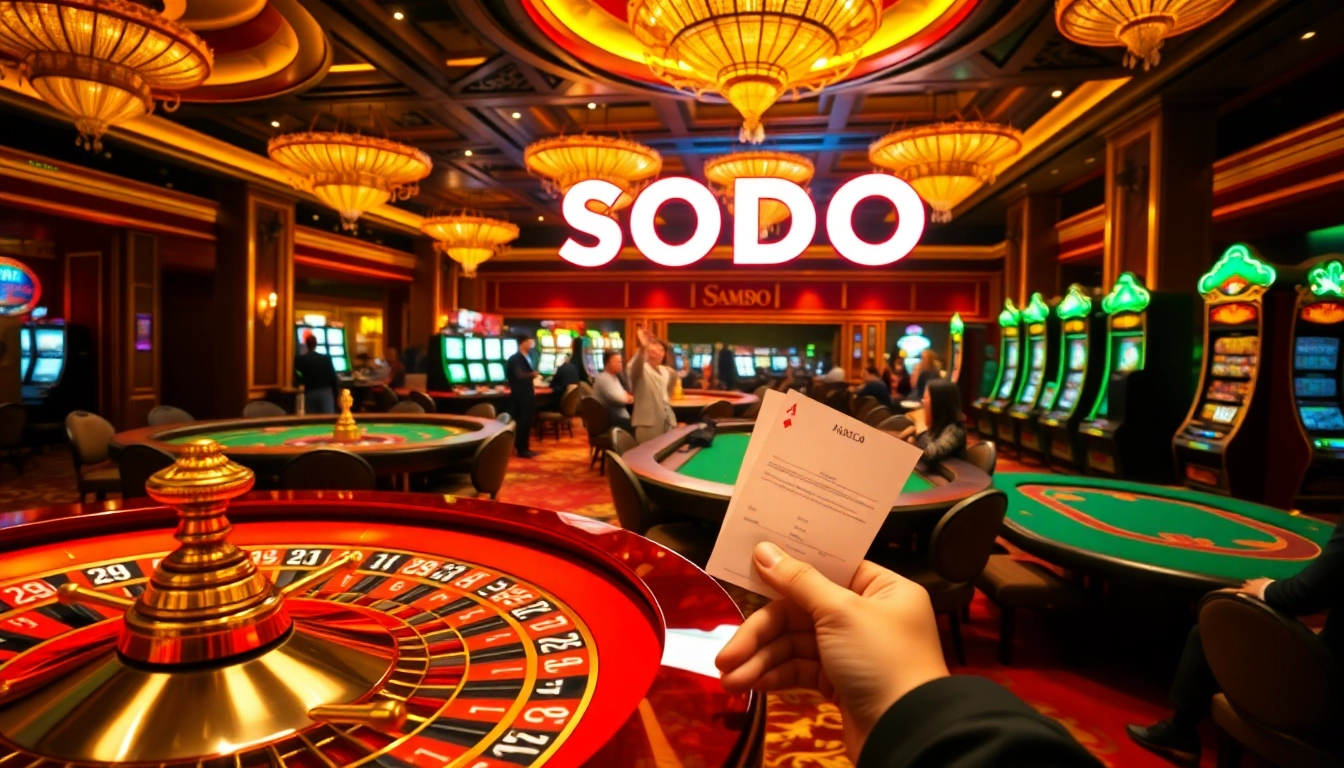 SODO casino scene showcasing high-stakes poker action with vibrant colors and luxurious decor.
