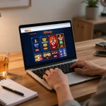 Engaging in online gaming at 100vip platform with stylish home workspace setup.