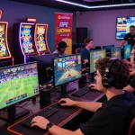 Engaged players gaming at Trang chủ luckywin, vibrant online casino atmosphere.