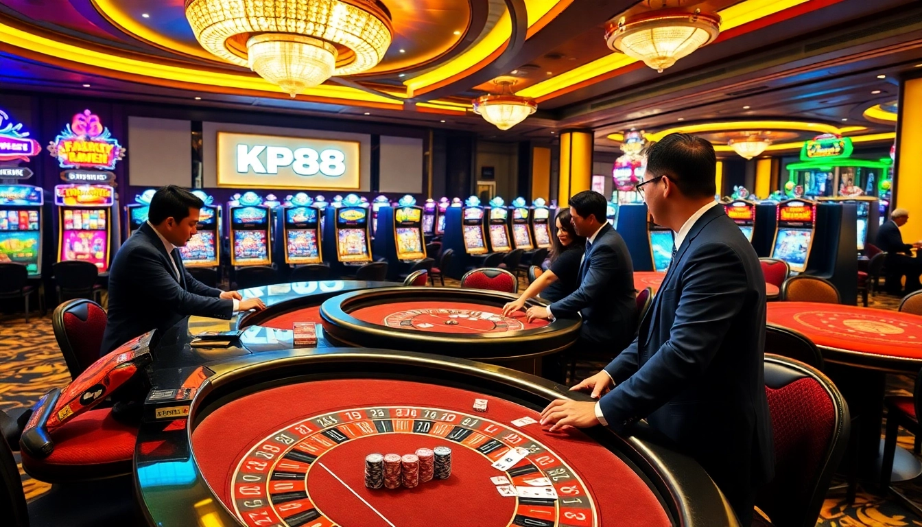 Engaged players enjoying KP88 live dealer games in a vibrant casino setting.