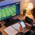 Person actively engaging in sports betting on nowgoal app while analyzing live match statistics.