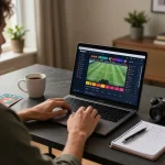 Enjoying online betting on Bsport while analyzing winning strategies in a cozy home setup.
