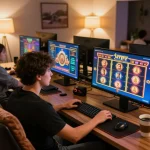 Experience the excitement of online slots at taixiusunwin.art in a cozy home setup.