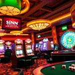 Gambling excitement at IDN Slot with vibrant casino slot machines and poker table setup.