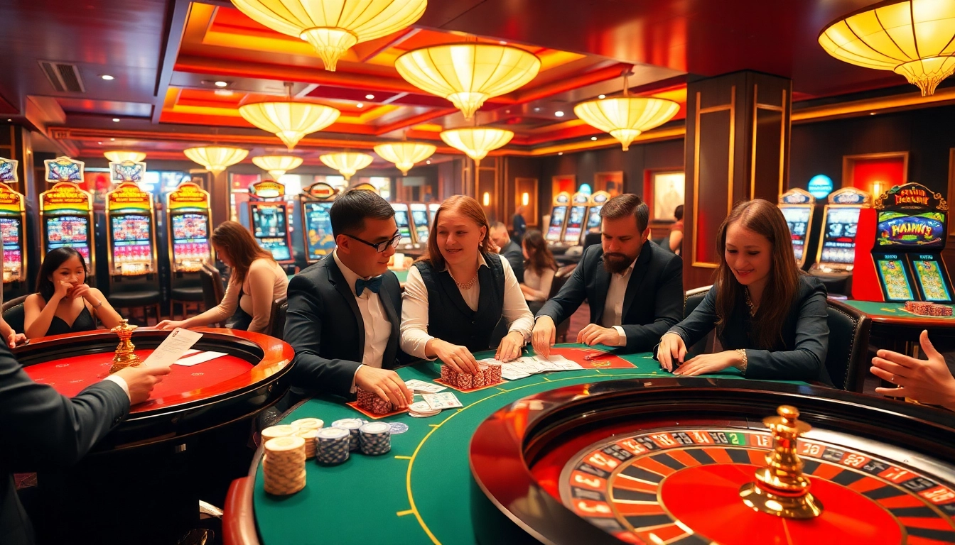 Engage in thrilling gameplay at https://nhacaiuytinvn.us.com/ with poker chips, roulette wheels, and lively gamblers.