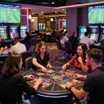 uu88 patrons placing bets on sports fixtures with dynamic atmosphere in a modern casino