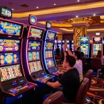 Players celebrating a jackpot win on slot gacor machines in a vibrant casino atmosphere