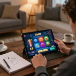 Player engaged with Go88 app on tablet, highlighting online casino excitement and strategic gameplay.
