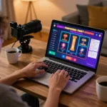 Player engaging in SC88 online gaming, showcasing strategic betting with vibrant interface and stylish setup.