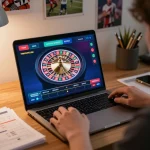 Engaging with exciting live roulette using 7meter Link Alternatif in a cozy home office.