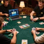 Engaged players strategizing at an NK88 online poker game, showcasing intense gameplay.
