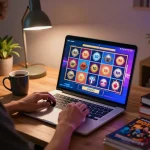 Engaging in toto slot games online from a cozy home setup with strategic notes nearby