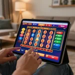 Engaging online slot game on tablet at home, showing thrilling gameplay for vipwin enthusiasts.