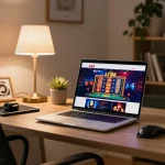 Engaging online gaming scene showcasing lc88 trang chu on a laptop, reflecting responsible gambling and strategic play.
