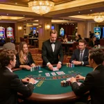 Players engage in high-stakes blackjack action at 888newcasino's elegant table