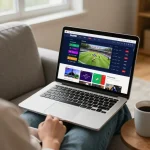 Person engaging in online sports betting on laptop, showcasing trang ca cuoc bong da and betting options