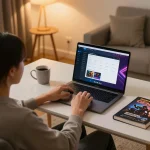 GEM88 win interface shown on a laptop during a cozy home gaming session