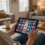 Play engaging slot games online at SC88 Com in a cozy, warm living room setting.