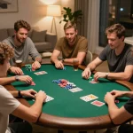 Players enjoying an intense poker game at home, showcasing the vibrant atmosphere of MM99 COM.