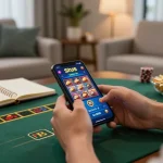 Engaging gameplay on situs slot app for online casino with smartphone and strategic notes.