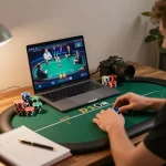 RR88 SELECT online gambling with player engaged in poker game at home.