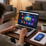 Engaging home setup featuring F8BET online gaming showing a player strategizing bets.