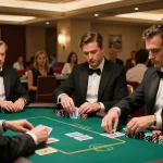 7m players betting in an upscale poker game, showcasing strategy and excitement.