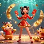 Découvrez les fonctionnalités essentielles de casino en ligne retrait immédiat dans cette illustration 3D vibrante mettant en avant des éléments asiatiques festifs et l'excitation du jeu.