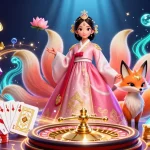 Win big at Hitclub with stunning visuals of rich gaming elements and a graceful Asian woman.