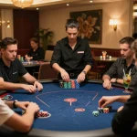 Players enjoying strategic poker gameplay at Jun88's luxurious VIP gaming area.