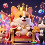 Rasakan kegembiraan menang dengan dewa121 saat bola lotre berwarna-warni dan tiket emas terbang di sekitar corgi kerajaan