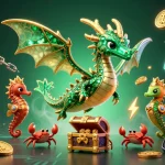 Engage with Hitclub's premium gaming experience featuring a sea dragon and treasure in a vibrant casino setting.