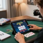 A player enjoying B52 online poker on a tablet, immersed in strategic gameplay.