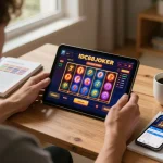 Player engaging with IDC88JOKER online casino slot games on tablet for an immersive gaming experience