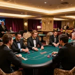 Players engaged in intense poker action at iWin casino, showcasing strategic gameplay and high-stakes betting.