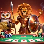 Bet on UFABET with this vibrant 3D illustration of a Spartan lion, owl strategist, and greyhound messenger