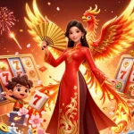 Experience the thrill of nego77 with a vibrant casino-themed digital illustration featuring a stunning woman and phoenix.