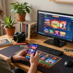 Playing non Gamstop casino games on mobile device in cozy home setting