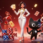 Experience the thrill of betting with 7mvn's glamorous 3D casino scene featuring lively characters.