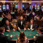 Exciting gameplay at dn88 blackjack table with enthusiastic players and dynamic casino atmosphere.