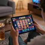 Player enjoying the CM88 casino experience on a tablet at home, engaging with online games and strategies