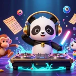 bl555's lively illustration showcases a DJ panda spinning roulette wheels surrounded by lottery elements.