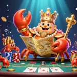 Engage with bj88's epic gaming world featuring a golden crab emperor and vibrant casino elements.
