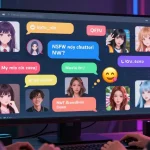 Engaging scene of AI hentai chat with colorful avatars and chat bubbles.