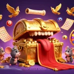 Experience the thrill with M88 link, featuring an adventurous scene of treasure and lottery excitement.