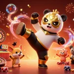 Experience the thrill of shbet with an action-packed casino scene featuring a wrestler panda and vibrant gaming elements.