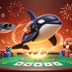 Experience excitement with TA88 as marine characters celebrate winning at a casino poker table.