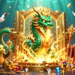 Experience excitement at shbet with a massive jade dragon and golden treasures in a vibrant casino scene.