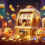 Experience the thrill of ASIALIVE88 with a cartoon slot machine celebrating a jackpot.