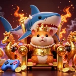 Experience excitement at slot depo 10k with a vibrant scene of a golden hamster king, arcade machines, and slot reels.